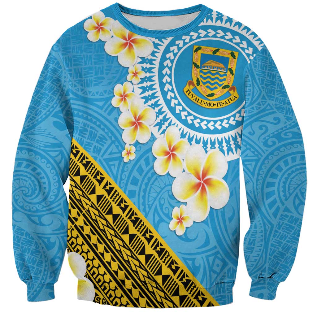 Tuvalu Plumeria Flowers Sweatshirt Polynesian Tribal Pattern LT9 Unisex Blue - Polynesian Pride