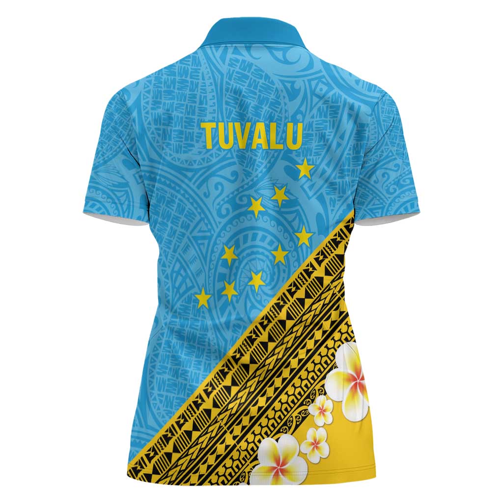 Tuvalu Plumeria Flowers Women Polo Shirt Polynesian Tribal Pattern LT9 - Polynesian Pride