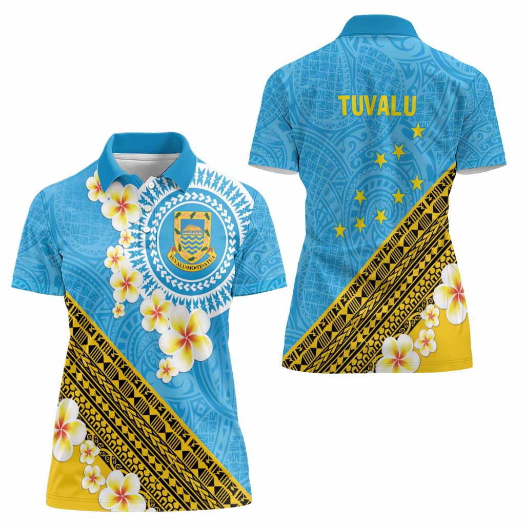 Tuvalu Plumeria Flowers Women Polo Shirt Polynesian Tribal Pattern LT9 - Polynesian Pride