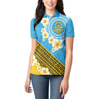 Tuvalu Plumeria Flowers Women Polo Shirt Polynesian Tribal Pattern LT9 - Polynesian Pride