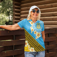 Tuvalu Plumeria Flowers Women Polo Shirt Polynesian Tribal Pattern LT9 - Polynesian Pride