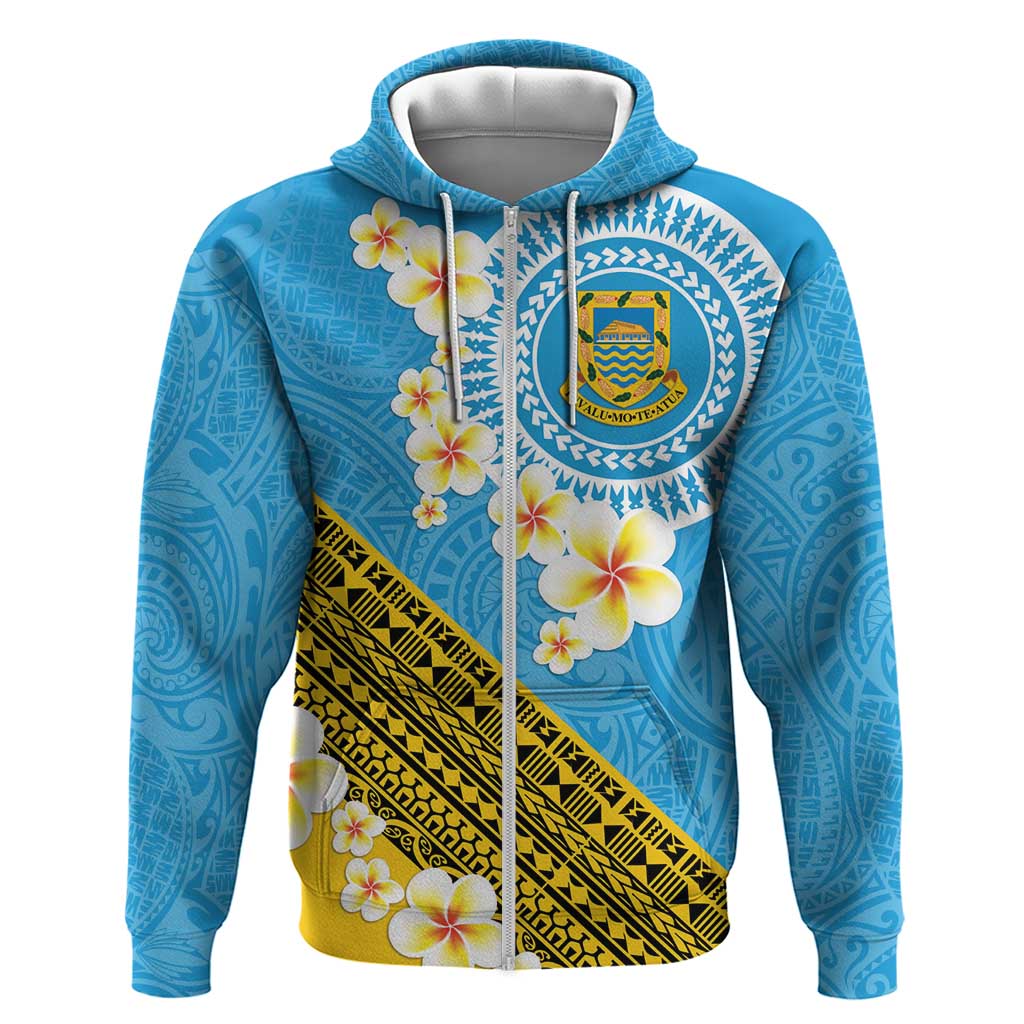 Tuvalu Plumeria Flowers Zip Hoodie Polynesian Tribal Pattern LT9 Zip Hoodie Blue - Polynesian Pride
