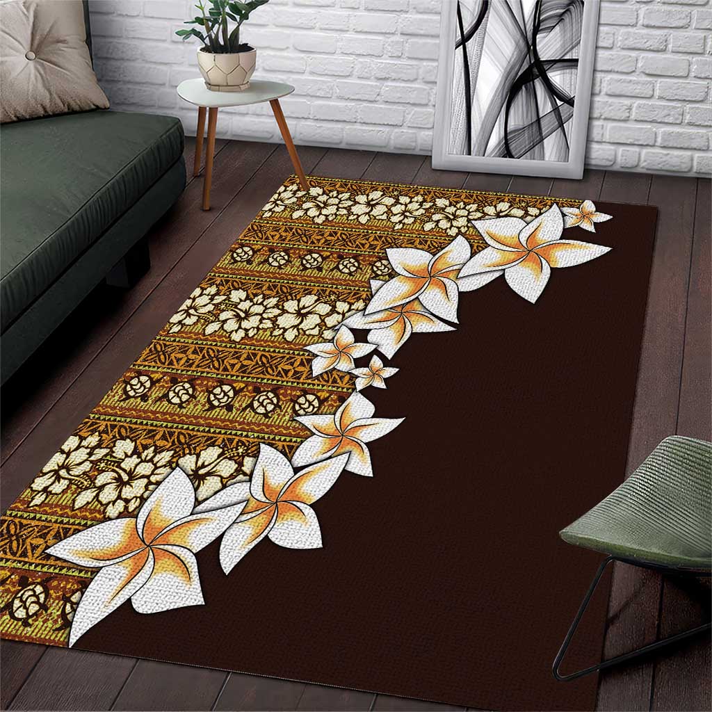 Vintage Hibiscus Turtle Pattern Area Rug with Plumeria Half Style LT9 Gold - Polynesian Pride