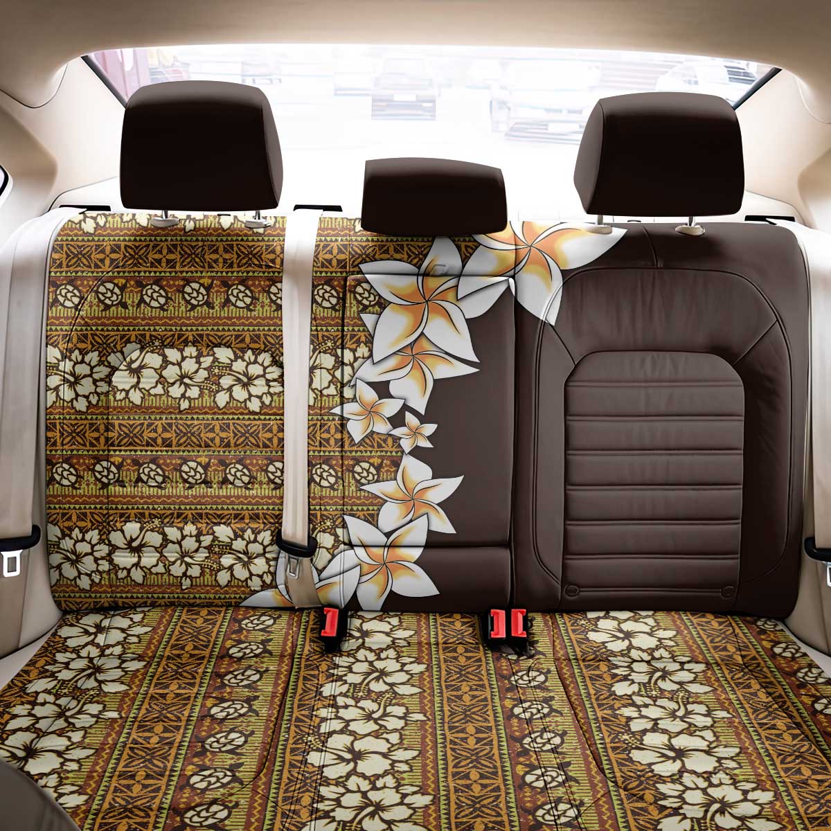 Vintage Hibiscus Turtle Pattern Back Car Seat Cover with Plumeria Half Style LT9 - Polynesian Pride