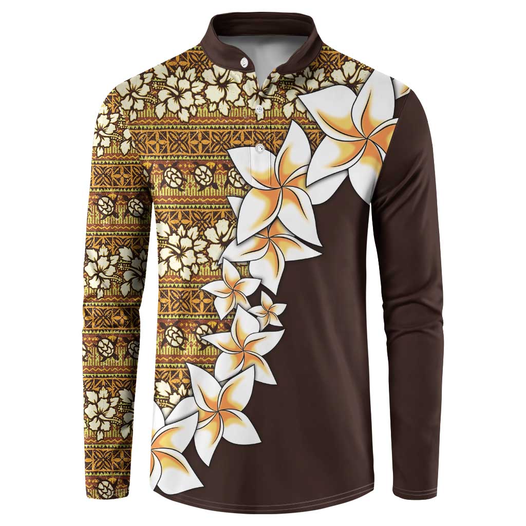 Vintage Hibiscus Turtle Pattern Button Sweatshirt with Plumeria Half Style LT9 Gold - Polynesian Pride