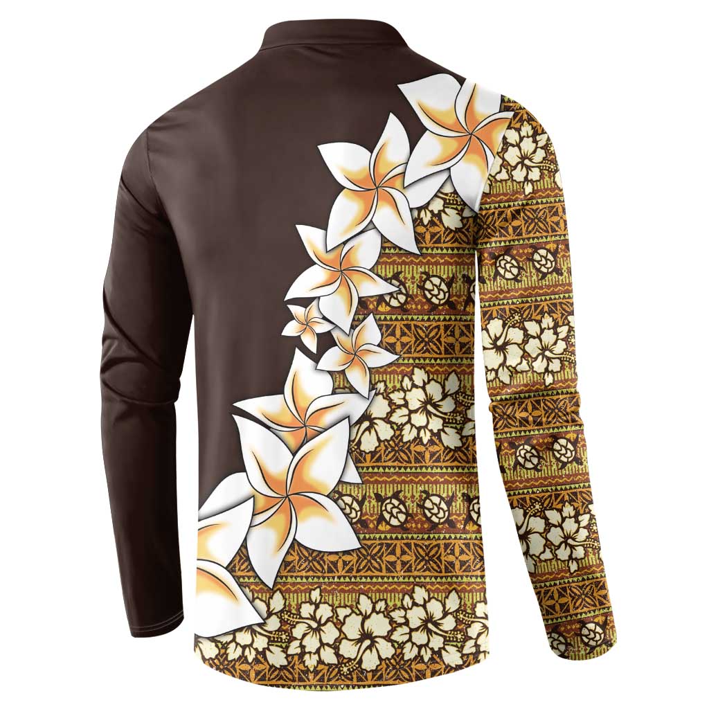Vintage Hibiscus Turtle Pattern Button Sweatshirt with Plumeria Half Style LT9 - Polynesian Pride