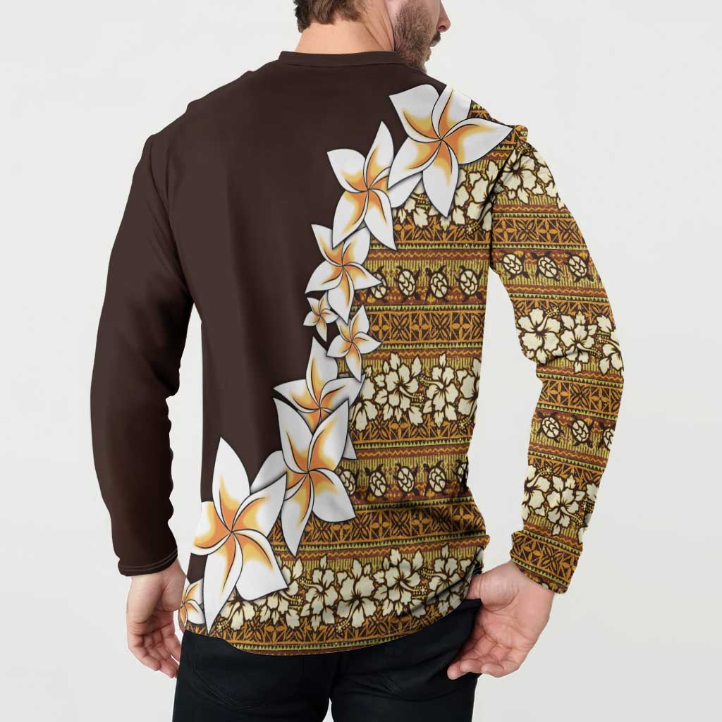 Vintage Hibiscus Turtle Pattern Button Sweatshirt with Plumeria Half Style LT9 - Polynesian Pride