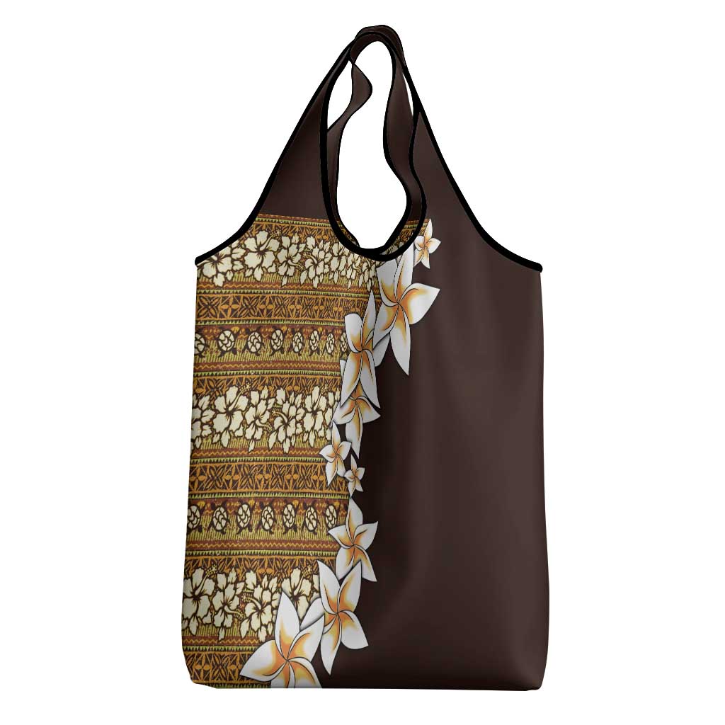 Vintage Hibiscus Turtle Pattern Grocery Bag with Plumeria Half Style LT9 - Polynesian Pride