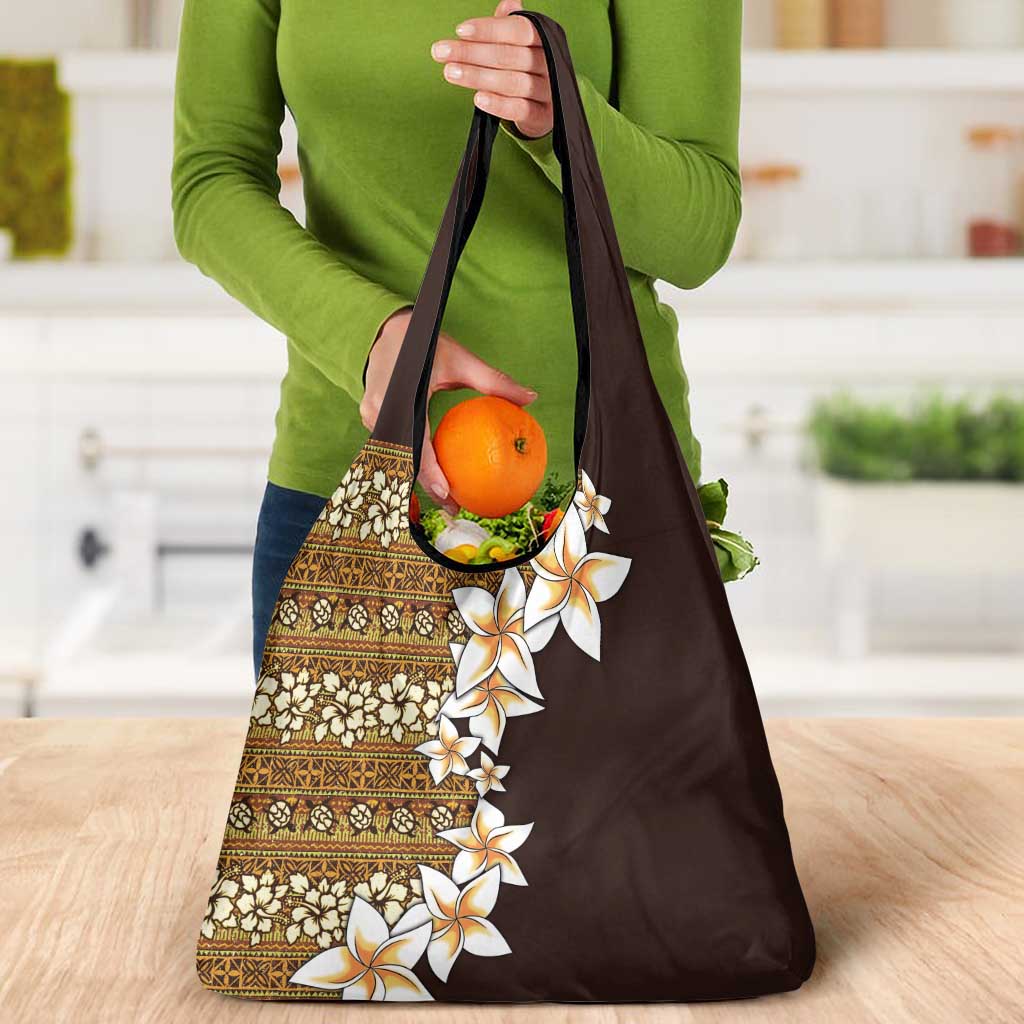 Vintage Hibiscus Turtle Pattern Grocery Bag with Plumeria Half Style LT9 - Polynesian Pride