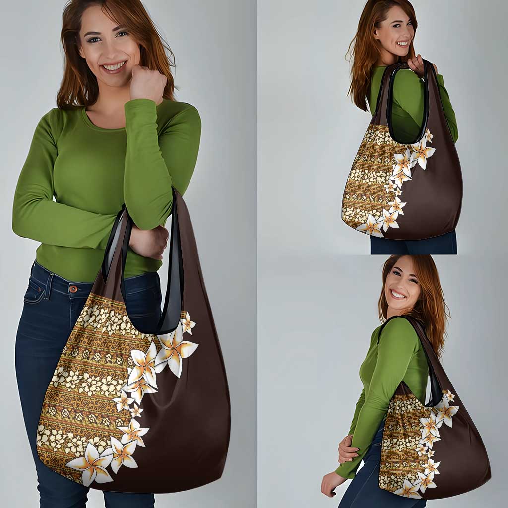 Vintage Hibiscus Turtle Pattern Grocery Bag with Plumeria Half Style LT9 - Polynesian Pride
