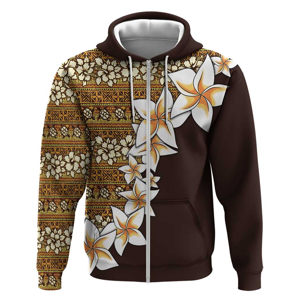 Vintage Hibiscus Turtle Pattern Hoodie with Plumeria Half Style LT9 Zip Hoodie Gold - Polynesian Pride
