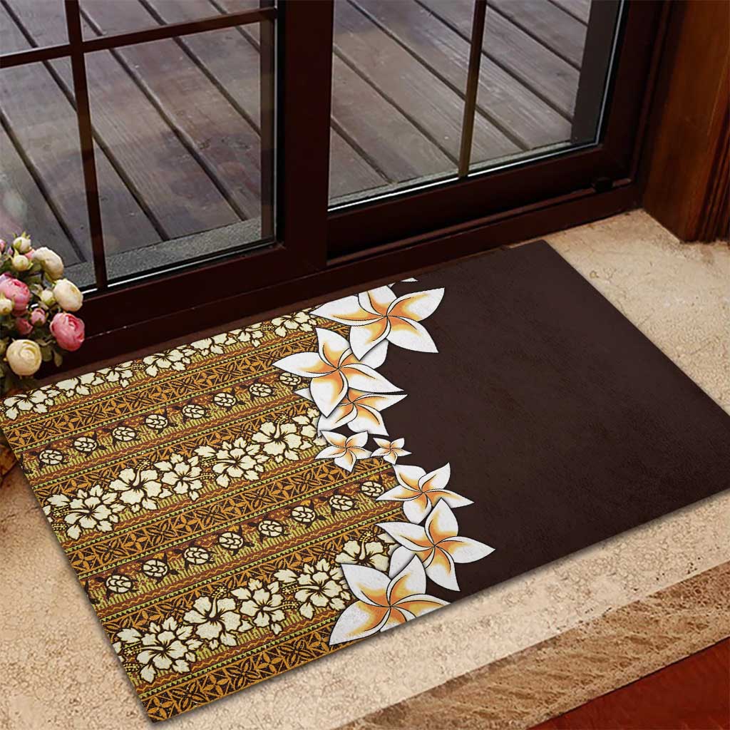 Vintage Hibiscus Turtle Pattern Rubber Doormat with Plumeria Half Style LT9 - Polynesian Pride