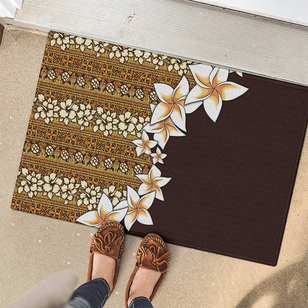 Vintage Hibiscus Turtle Pattern Rubber Doormat with Plumeria Half Style LT9 - Polynesian Pride