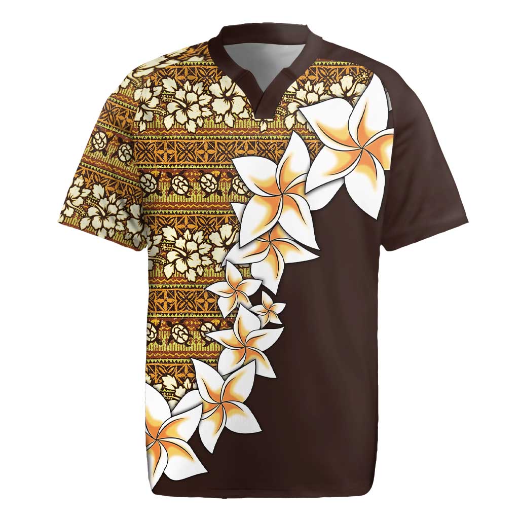 Vintage Hibiscus Turtle Pattern Rugby Jersey with Plumeria Half Style LT9 Gold - Polynesian Pride