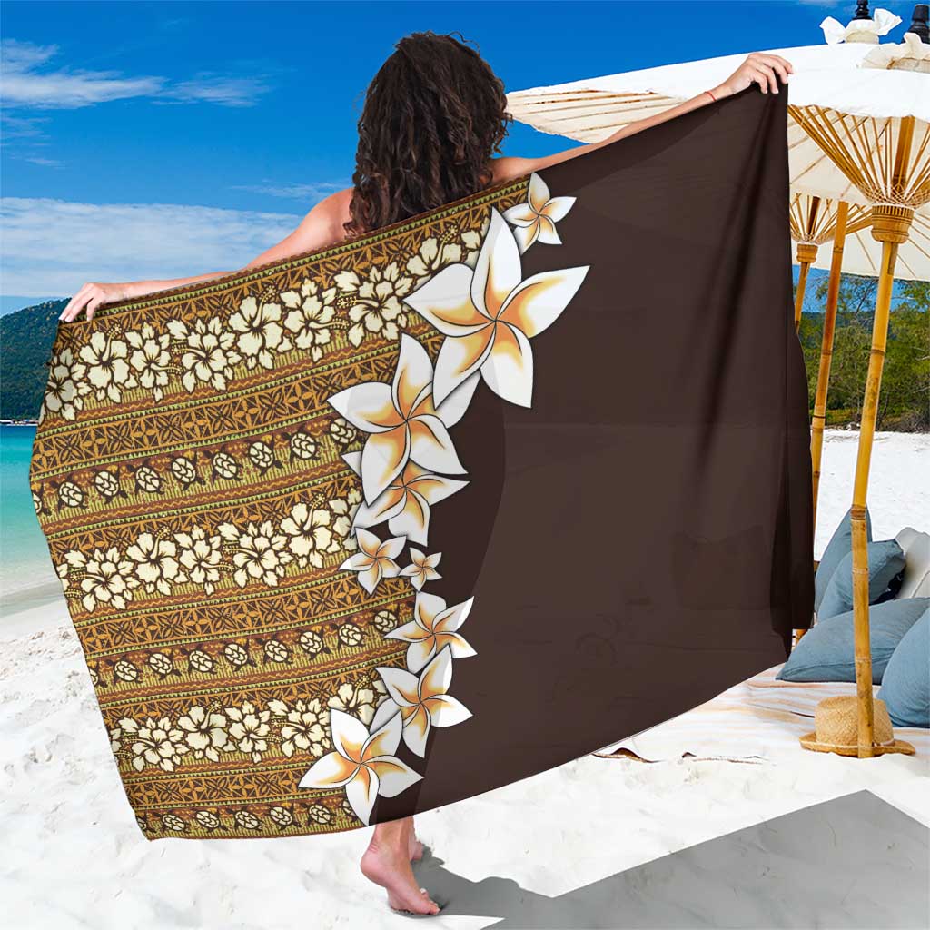 Vintage Hibiscus Turtle Pattern Sarong with Plumeria Half Style LT9 One Size 44 x 66 inches Gold - Polynesian Pride