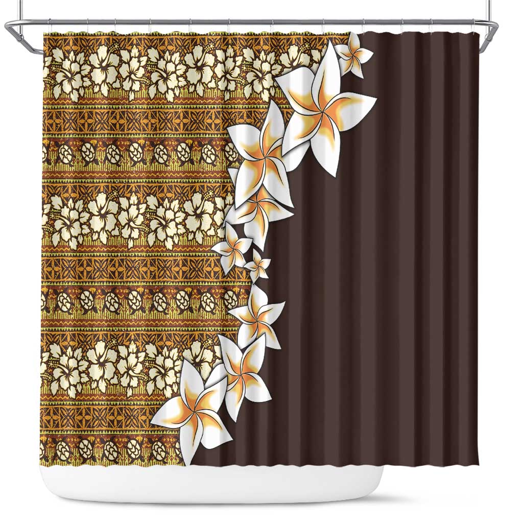 Vintage Hibiscus Turtle Pattern Shower Curtain with Plumeria Half Style LT9 Gold - Polynesian Pride
