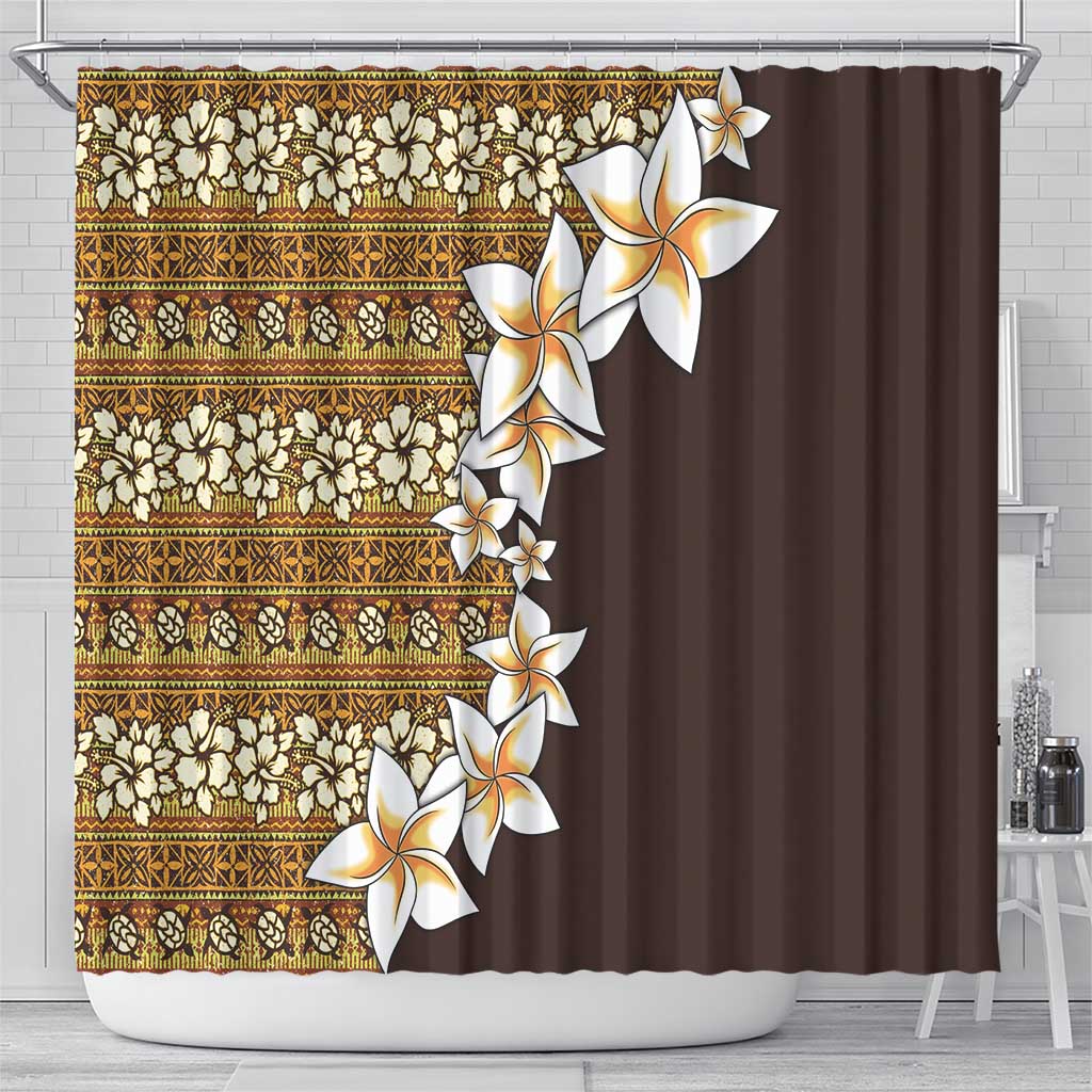Vintage Hibiscus Turtle Pattern Shower Curtain with Plumeria Half Style LT9 - Polynesian Pride