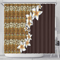 Vintage Hibiscus Turtle Pattern Shower Curtain with Plumeria Half Style LT9 - Polynesian Pride