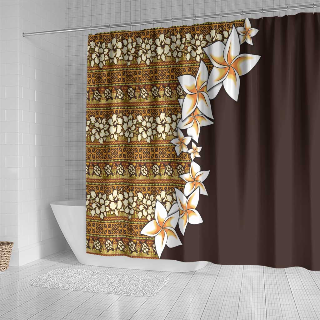 Vintage Hibiscus Turtle Pattern Shower Curtain with Plumeria Half Style LT9 - Polynesian Pride