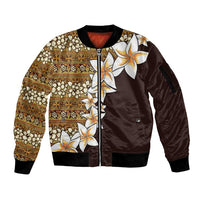 Vintage Hibiscus Turtle Pattern Sleeve Zip Bomber Jacket with Plumeria Half Style LT9 Unisex Gold - Polynesian Pride