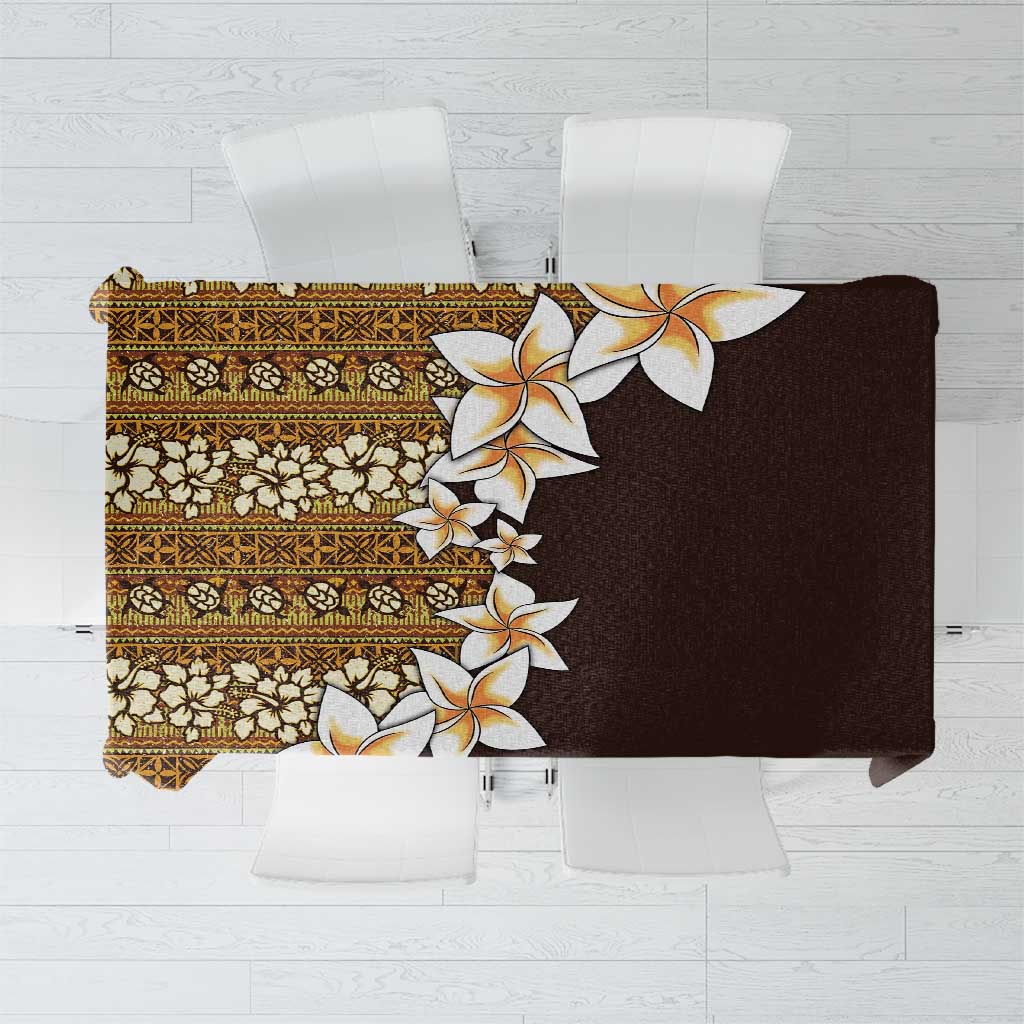 Vintage Hibiscus Turtle Pattern Tablecloth with Plumeria Half Style LT9 Gold - Polynesian Pride