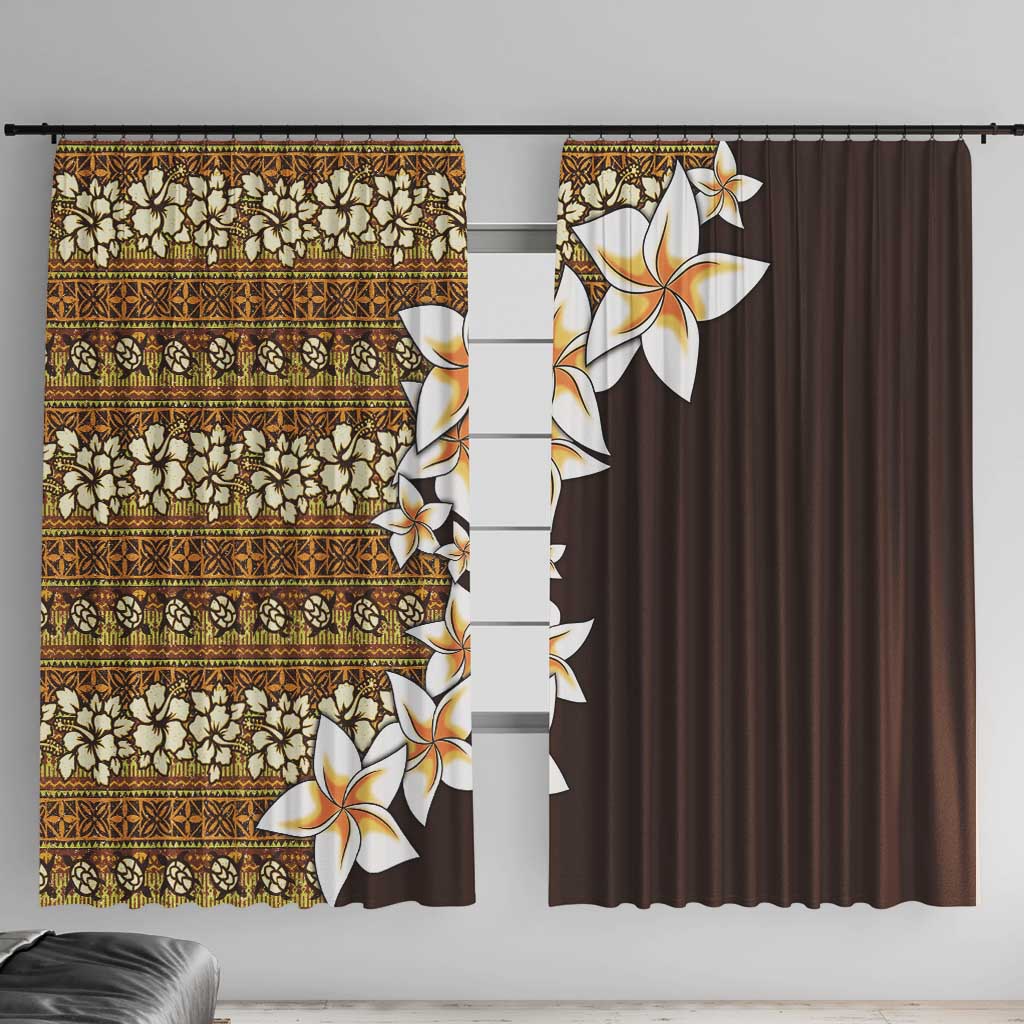 Vintage Hibiscus Turtle Pattern Window Curtain with Plumeria Half Style LT9 With Hooks Gold - Polynesian Pride