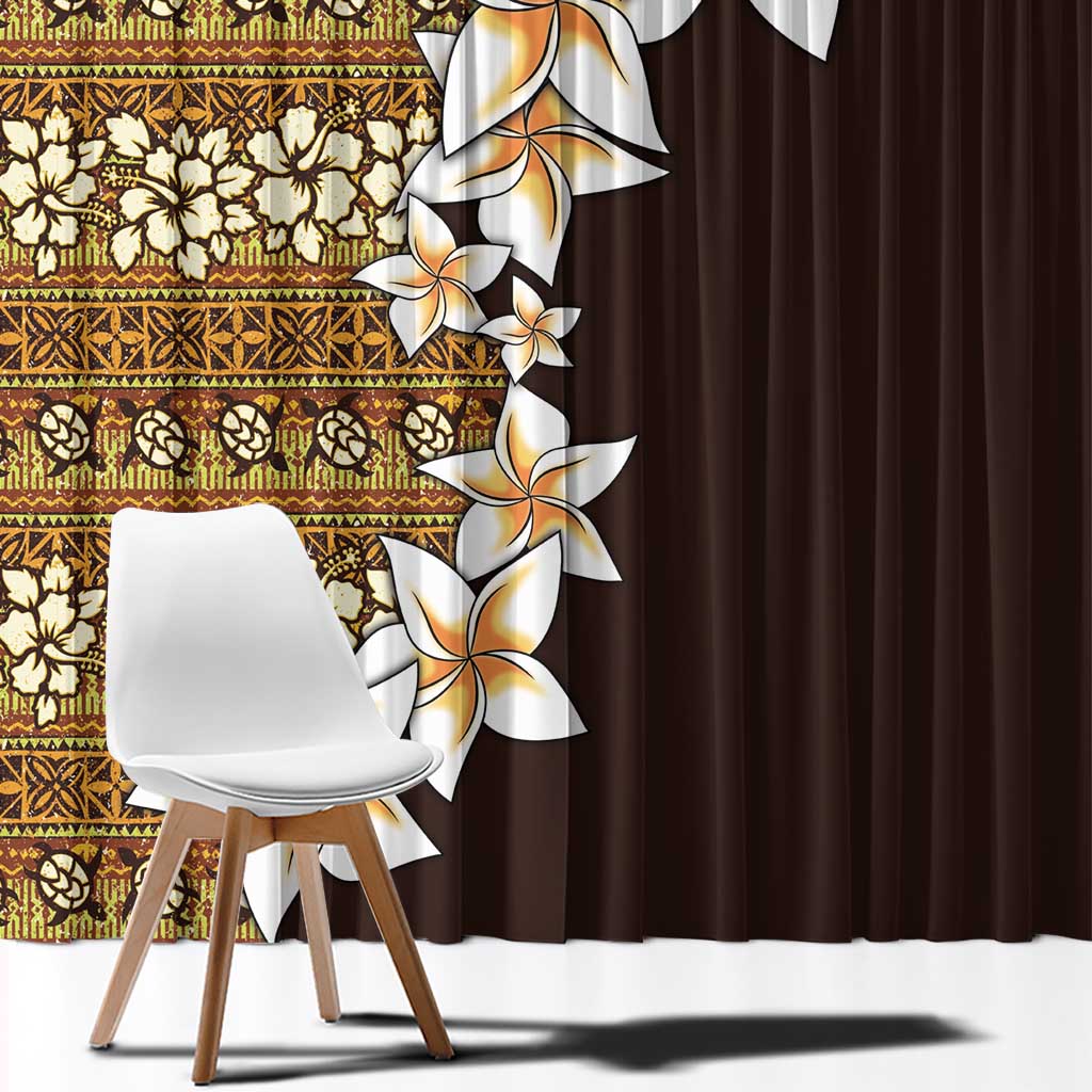 Vintage Hibiscus Turtle Pattern Window Curtain with Plumeria Half Style LT9 - Polynesian Pride