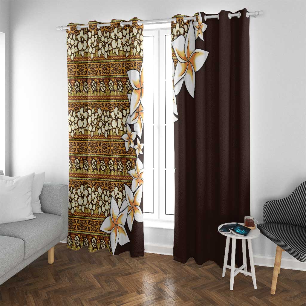 Vintage Hibiscus Turtle Pattern Window Curtain with Plumeria Half Style LT9 With Grommets Gold - Polynesian Pride