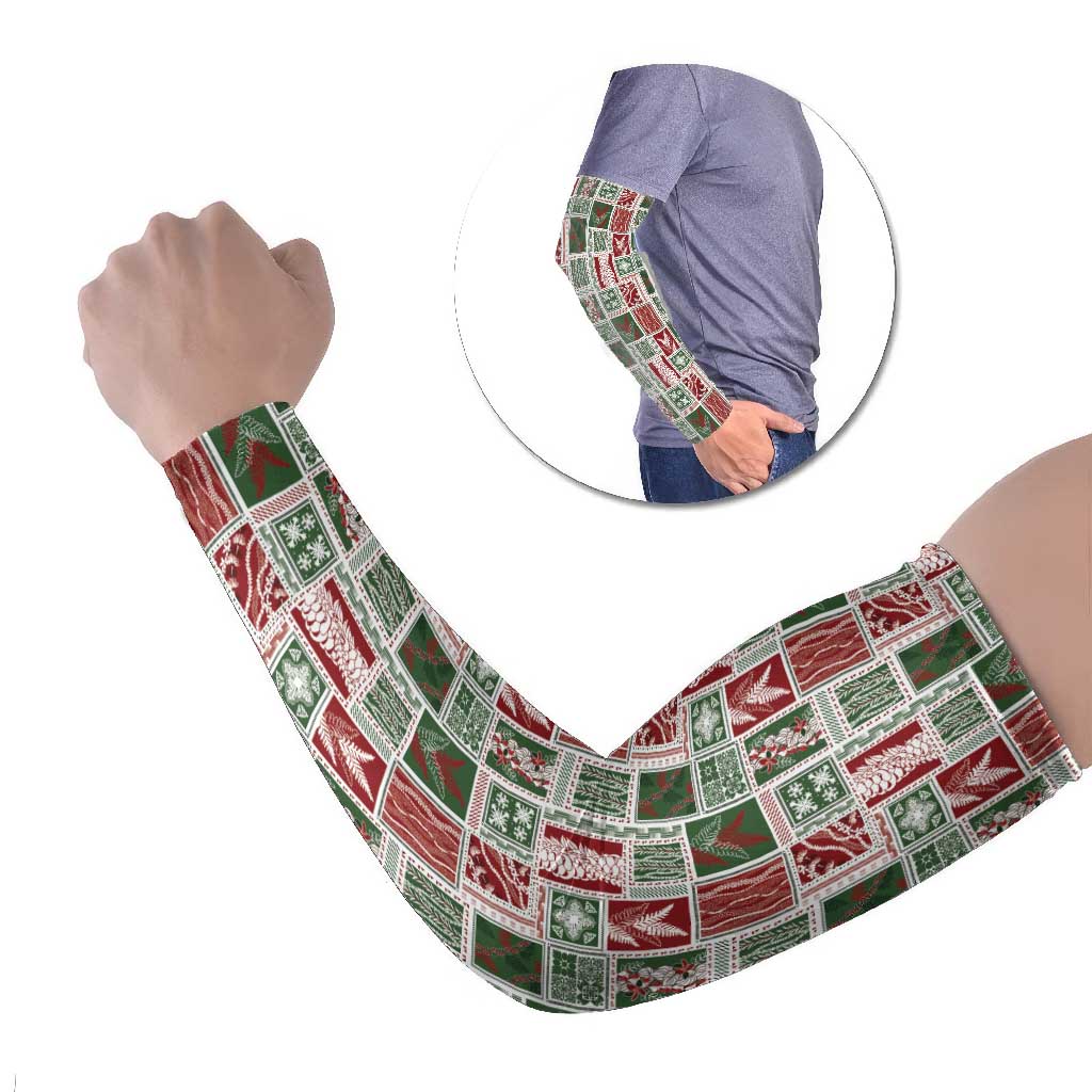 Mele Kalikimaka Hawaiian Quilt and Lei Patchwork Arm Sleeves LT9 Set of 2 Red - Polynesian Pride