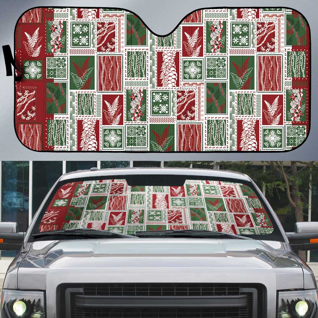 Mele Kalikimaka Hawaiian Quilt and Lei Patchwork Auto Sun Shade LT9 Red - Polynesian Pride