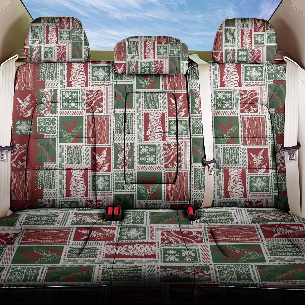 Mele Kalikimaka Hawaiian Quilt and Lei Patchwork Back Car Seat Cover LT9 One Size Red - Polynesian Pride
