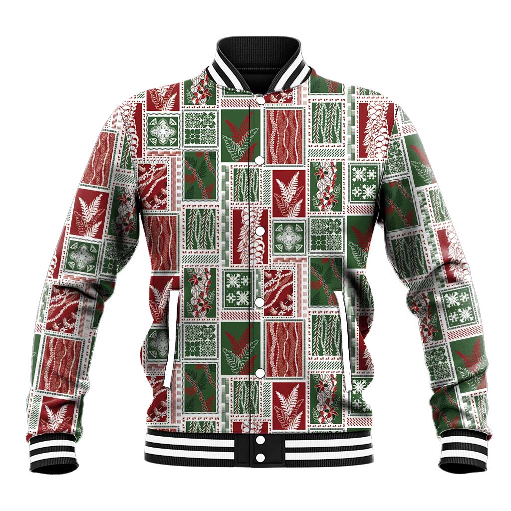 Mele Kalikimaka Hawaiian Quilt and Lei Patchwork Baseball Jacket LT9 Unisex Red - Polynesian Pride