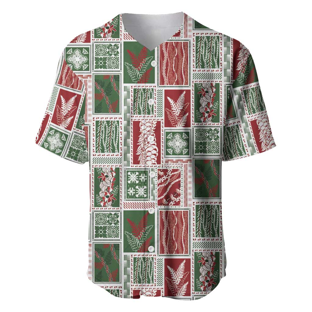 Mele Kalikimaka Hawaiian Quilt and Lei Patchwork Baseball Jersey LT9 Red - Polynesian Pride