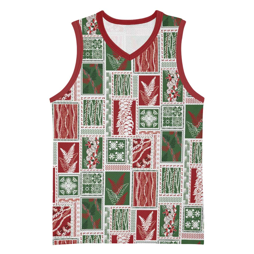 Mele Kalikimaka Hawaiian Quilt and Lei Patchwork Basketball Jersey LT9 Unisex Red - Polynesian Pride