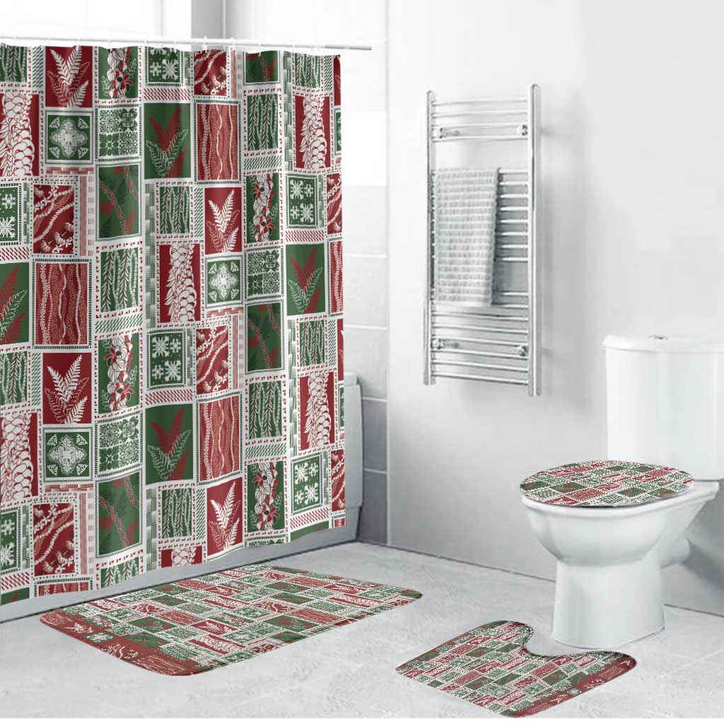 Mele Kalikimaka Hawaiian Quilt and Lei Patchwork Bathroom Set LT9 Bathroom Set (4 pcs) Red - Polynesian Pride