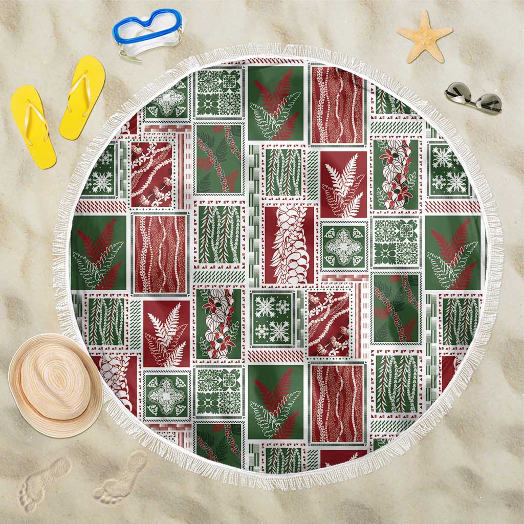 Mele Kalikimaka Hawaiian Quilt and Lei Patchwork Beach Blanket LT9 One Size 150cm Red - Polynesian Pride