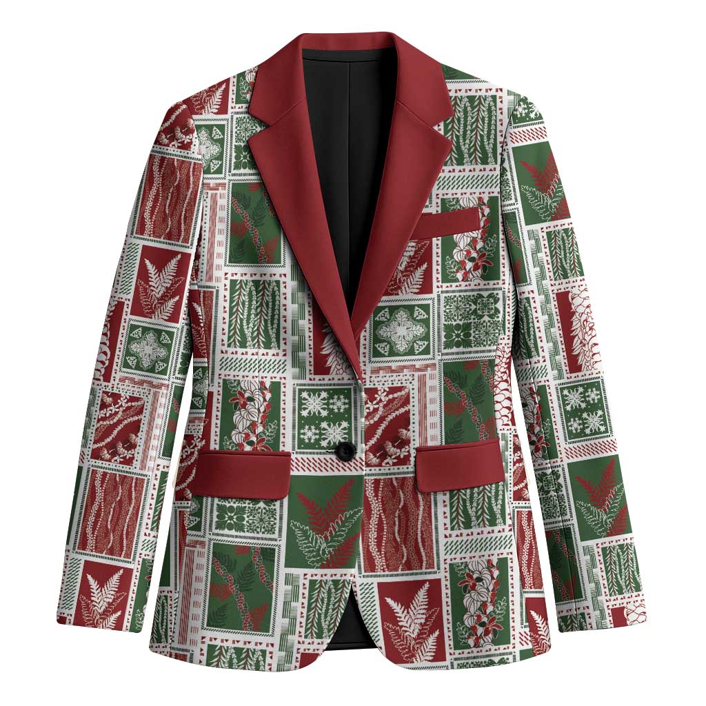Mele Kalikimaka Hawaiian Quilt and Lei Patchwork Blazer LT9 Unisex Red - Polynesian Pride