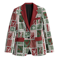 Mele Kalikimaka Hawaiian Quilt and Lei Patchwork Blazer LT9 Unisex Red - Polynesian Pride