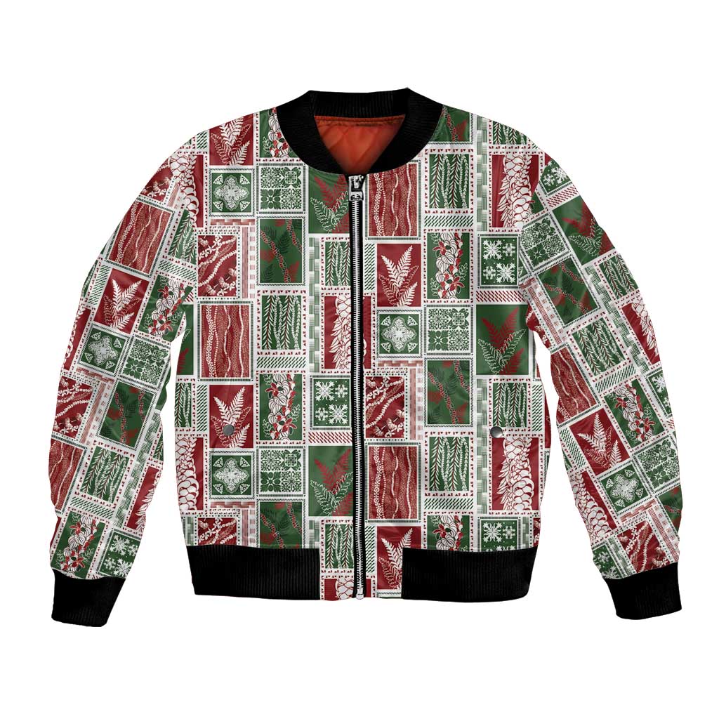Mele Kalikimaka Hawaiian Quilt and Lei Patchwork Bomber Jacket LT9 Unisex Red - Polynesian Pride