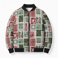 Mele Kalikimaka Hawaiian Quilt and Lei Patchwork Bomber Puffer Jacket LT9 Unisex Red - Polynesian Pride