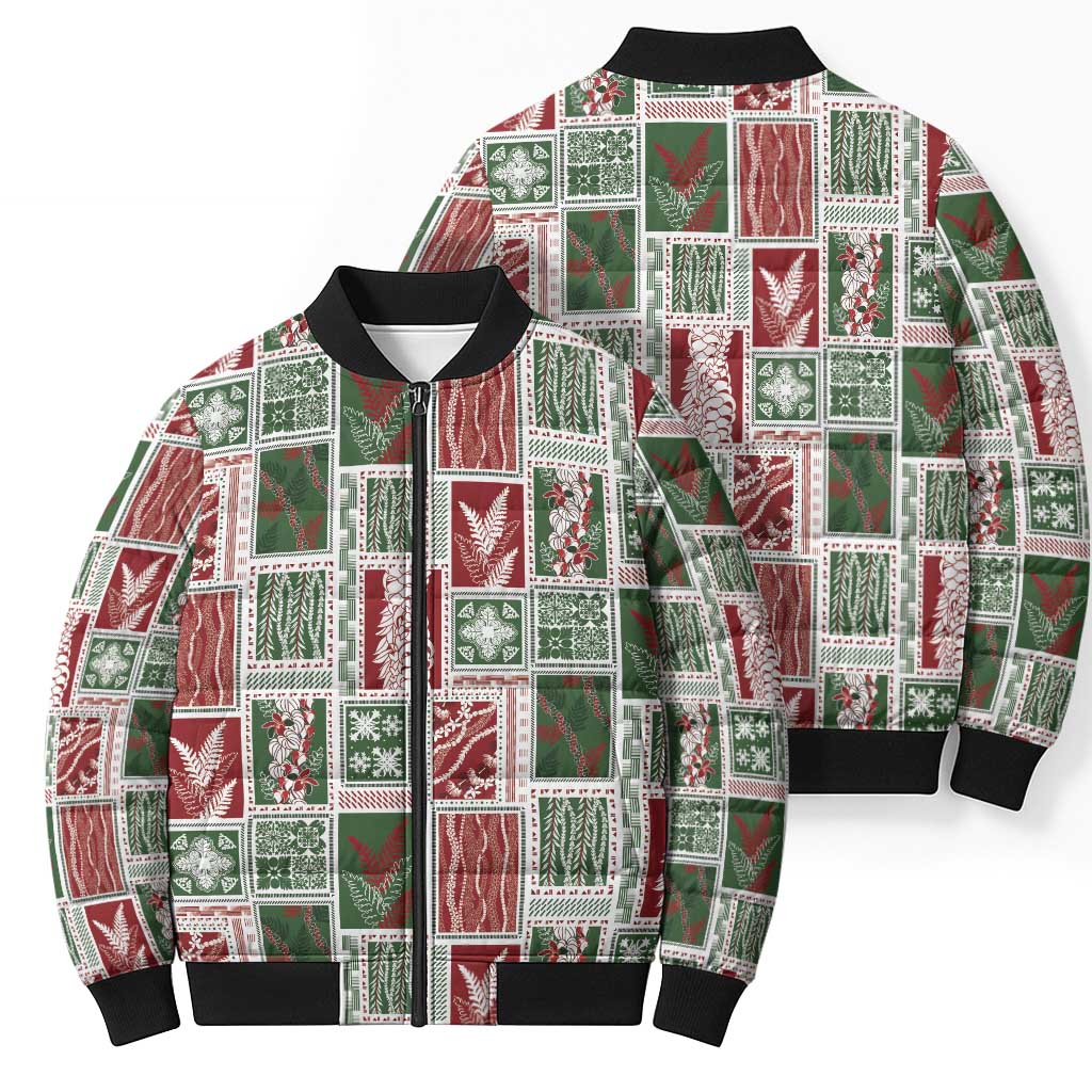 Mele Kalikimaka Hawaiian Quilt and Lei Patchwork Bomber Puffer Jacket LT9 - Polynesian Pride