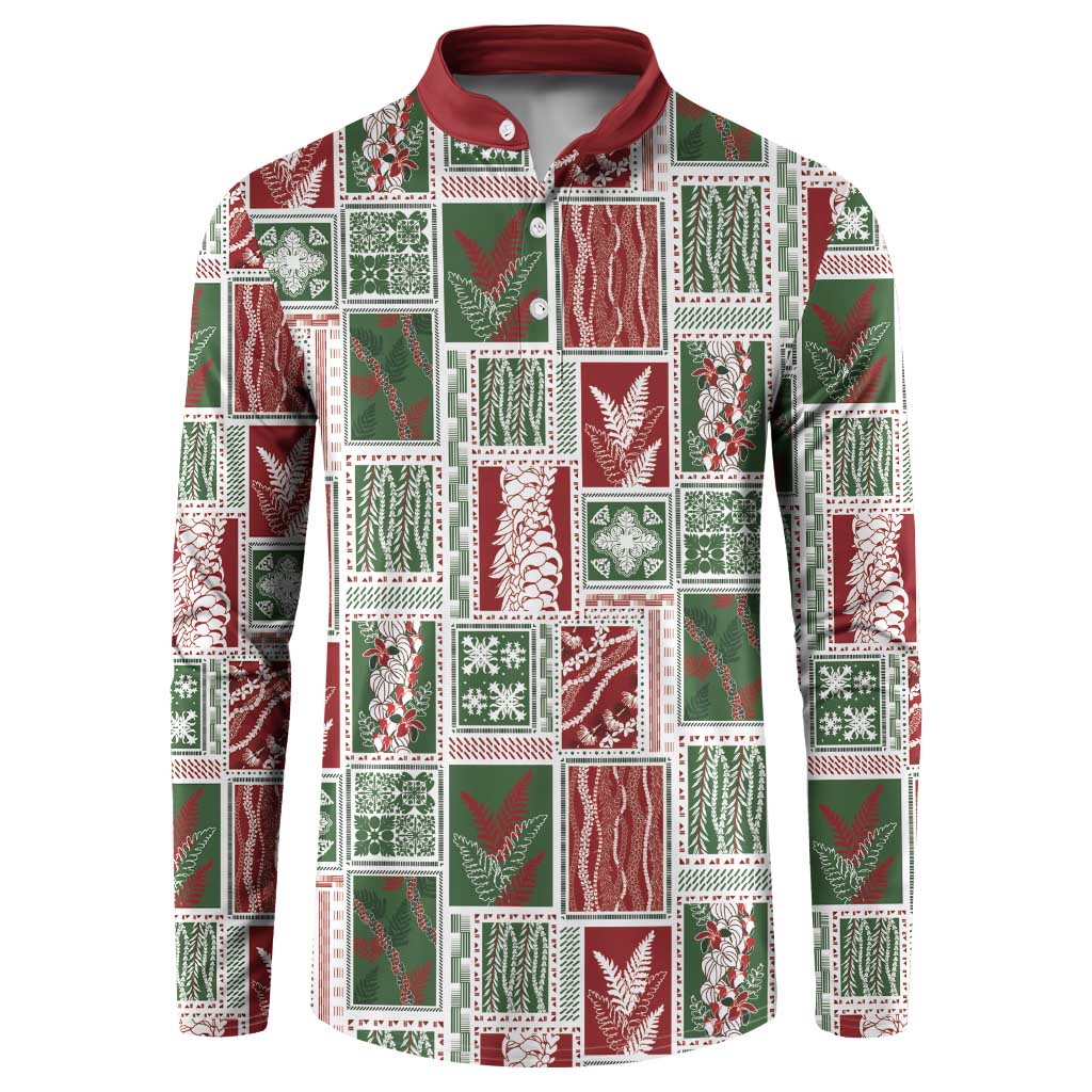 Mele Kalikimaka Hawaiian Quilt and Lei Patchwork Button Sweatshirt LT9 Red - Polynesian Pride