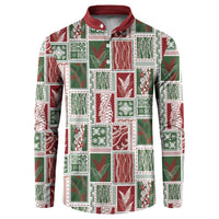 Mele Kalikimaka Hawaiian Quilt and Lei Patchwork Button Sweatshirt LT9 Red - Polynesian Pride