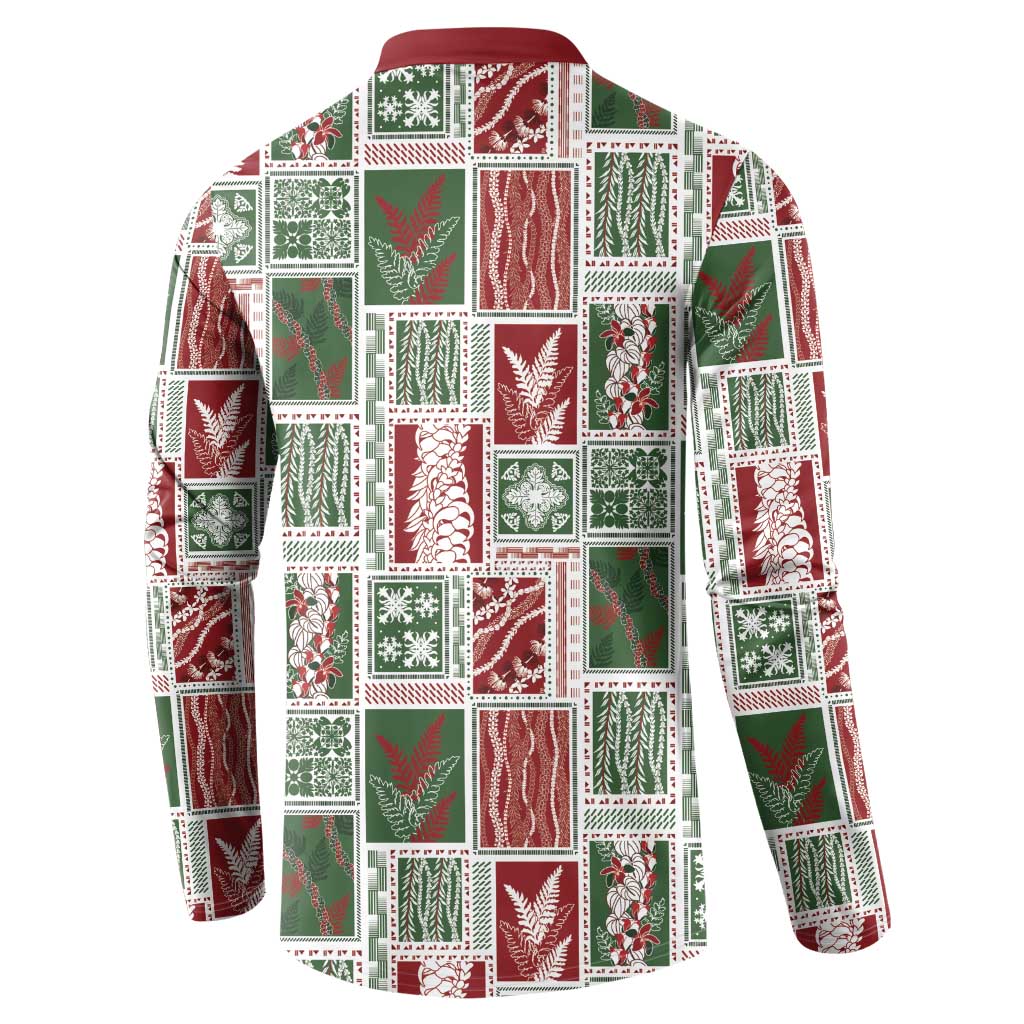 Mele Kalikimaka Hawaiian Quilt and Lei Patchwork Button Sweatshirt LT9 - Polynesian Pride