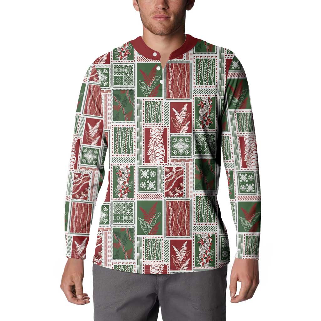 Mele Kalikimaka Hawaiian Quilt and Lei Patchwork Button Sweatshirt LT9 - Polynesian Pride