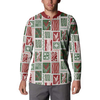 Mele Kalikimaka Hawaiian Quilt and Lei Patchwork Button Sweatshirt LT9 - Polynesian Pride