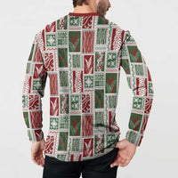 Mele Kalikimaka Hawaiian Quilt and Lei Patchwork Button Sweatshirt LT9 - Polynesian Pride