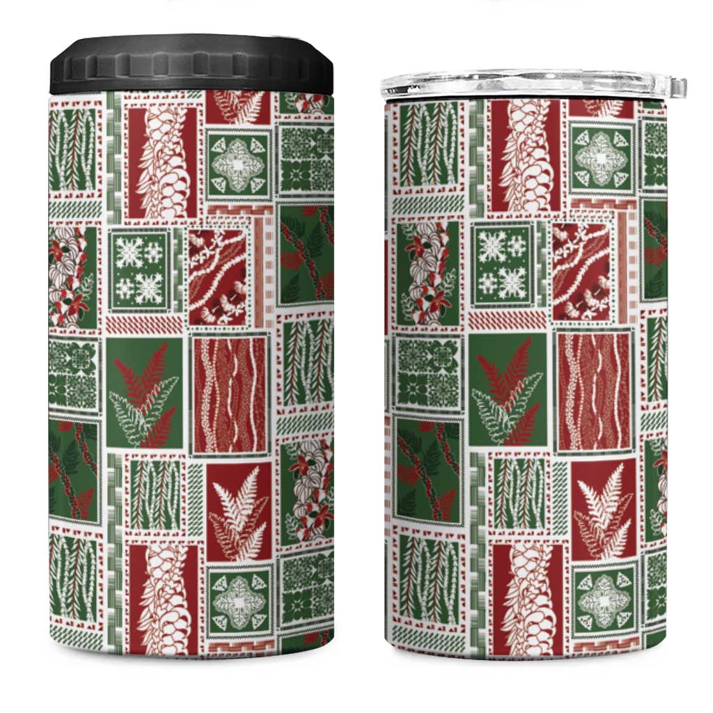 Mele Kalikimaka Hawaiian Quilt and Lei Patchwork 4 in 1 Can Cooler Tumbler LT9 One Size: 16 oz Red - Polynesian Pride