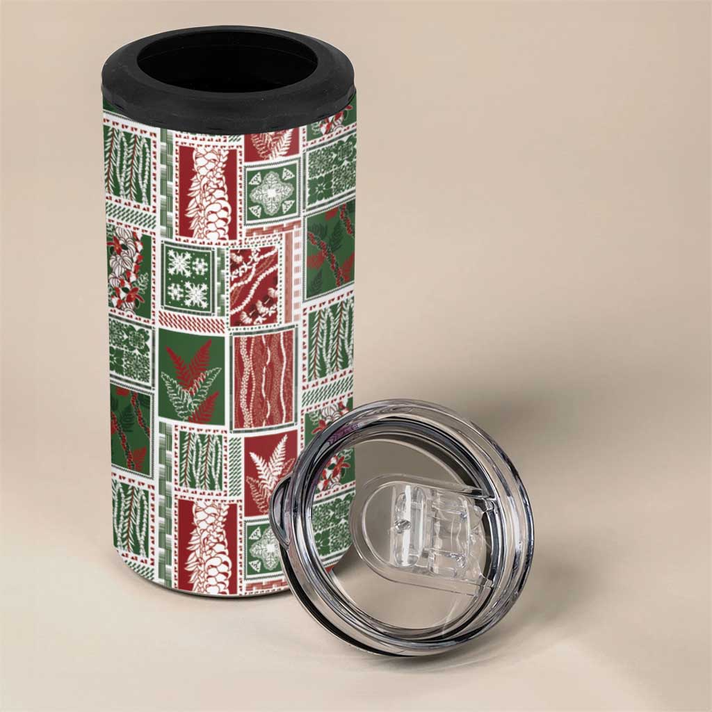Mele Kalikimaka Hawaiian Quilt and Lei Patchwork 4 in 1 Can Cooler Tumbler LT9 - Polynesian Pride