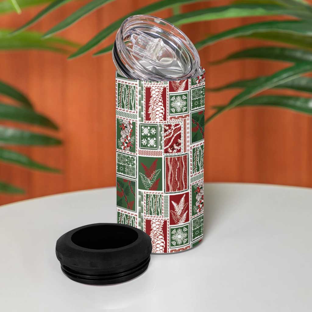 Mele Kalikimaka Hawaiian Quilt and Lei Patchwork 4 in 1 Can Cooler Tumbler LT9 - Polynesian Pride